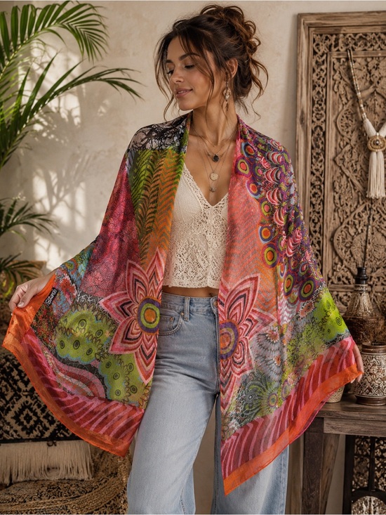 Desigual Accessories - Desigual Multicolor Floral Shawl in Pink Orange Green
